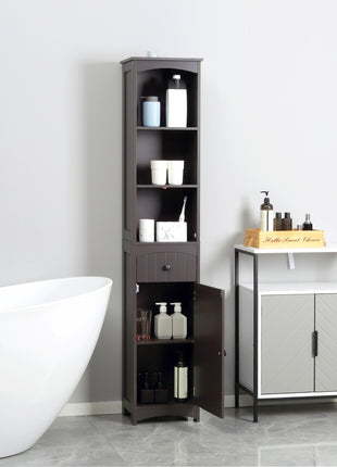 Bathroom Storage Cabinet, Free Standing Bathroom Storage Unit, Tall Linen Tower with 3-Tier Shelves and Drawer, Brown