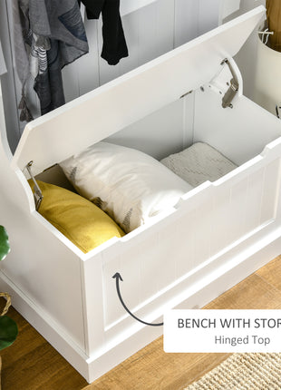 Hall Tree with Coat Rack, Storage, and Sitting Bench, White