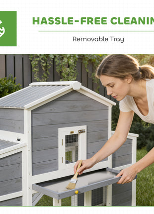 66.5" Large Chicken Coop, Wooden Chicken House with 2 Nesting Boxes, Sliding Tray & Ramp, for Backyard Farm