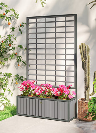 Wooden Raised Garden Bed with Trellis, Removable Pots, for Backyard, Patio, Balcony, 29" x 11" x 52", Gray