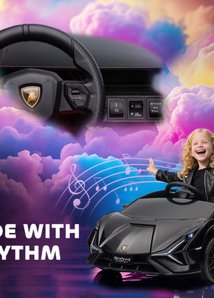 12V Lamborghini SIAN Licensed Electric Car for kids with Remote Control, Horn, Music, & Headlights, Black