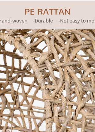 20.5" Weaved Cat Bed, Elevated Hand-woven Braided Banana Leaf Kitten House Condo with Cushion, Beige