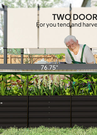 Galvanized Steel Planter Box with Crop Cage and Shade Cloth, Raised Garden Bed for Flowers, Veggies and Herbs, Dark Gray