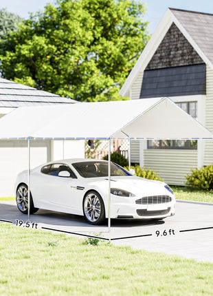 9.6' x 19.5' Carport Heavy Duty Galvanized Car Canopy w/ Included Anchor Kit, 3 Reinforced Steel Cables, White