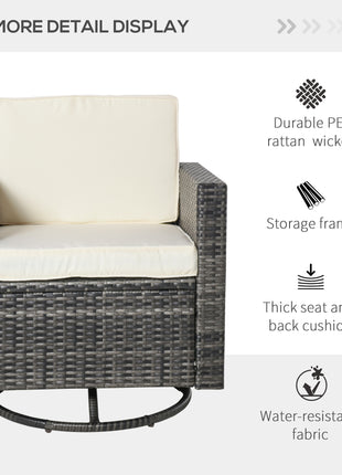 Outdoor Swivel Rocker, PE Wicker Dining Chair, 360 Degree Swivel Patio Glider with Cushions for Backyard, Lawn, Garden, Deck, Porch, Steel Frame, Cream White