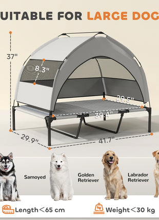 Elevated Dog Bed with Removable Canopy, Portable Outside Raised Pet Cot with Cooling Pad, Storage Bag, 42" x 30" x 37"