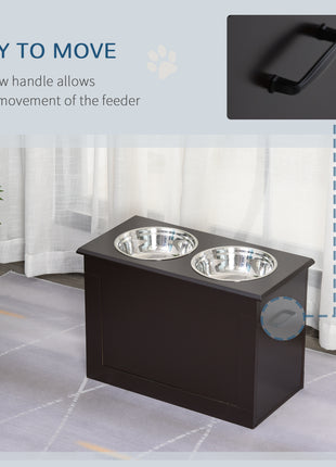 Raised Pet Feeding Storage Station with 2 Stainless Steel Bowls Base for Large Dogs and Other Large Pets, Coffee