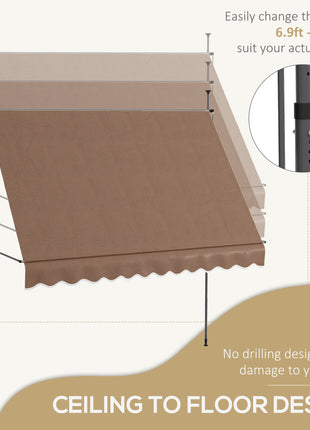 10' x 4' Manual Retractable Awning, Non-Screw Patio Awning, UV Resistant, for Window or Door, Coffee
