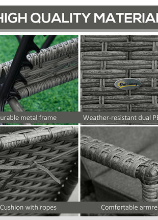 Wicker Chaise Lounge, 4 Position Adjustable Backrest and Cushions Outdoor Lounge Chair PE Rattan Sun Lounger for Poolside, Balcony or Garden, Dark Grey