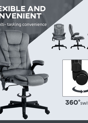 6 Point Executive Office Chair with Heat, Velvet High Back Vibrating Massage Office Chair, Dark Gray