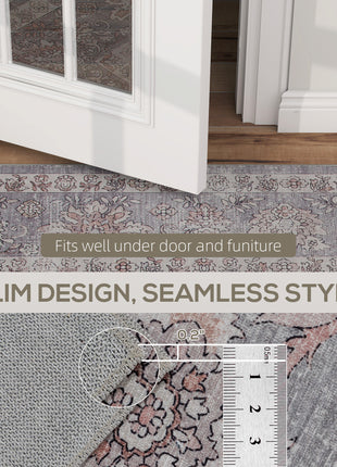 Machine Washable Area Rug 8x10, Non-Slip Traditional Flower Print Floor Carpet for Living Room, Bedroom, Grey and Brown