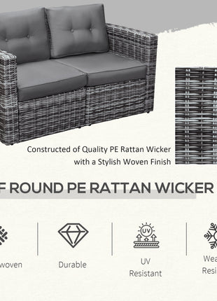 2 Piece Patio Wicker Corner Sofa Set, Outdoor PE Rattan Furniture, with Curved Armrests and Padded Cushions for Balcony, Garden, or Lawn, Gray