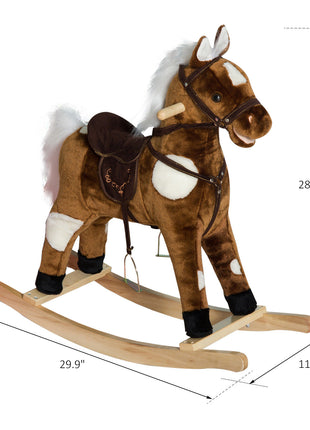 Kids Metal Plush Ride-On Rocking Horse Chair Toy With Nursery Rhyme Music - Dark Brown