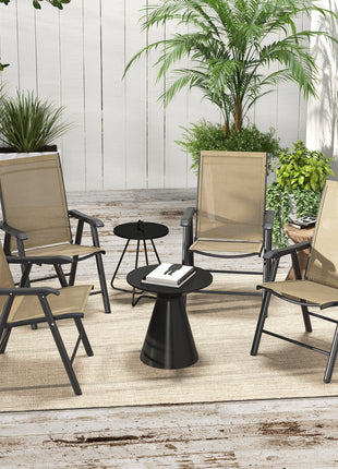 Set of 4 Outdoor Folding Chairs, Stackable Patio Dining Chairs with Armrests, Metal Frame, Light Mixed Brown