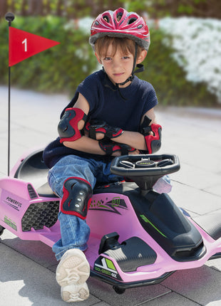 12V Electric Drifting Go Kart w/ Slow Start, Music, Lights, Pink