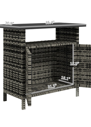 Wicker Outdoor Storage Cabinet with Two Doors and Shelf for Outdoor Pool Towel Storage, Mixed Gray
