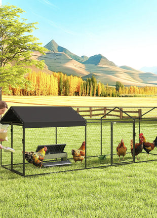 Large Metal Chicken Coop, Chicken Run with Waterproof & Anti-UV Cover for 3-5 Poultry, Outdoor Poultry Cage Rabbit Hutch