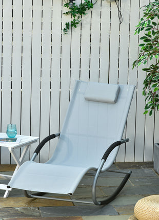 Zero Gravity Rocking Chair Outdoor Chaise Lounge Chair Recliner Rocker with Detachable Pillow and Weather-Fighting Fabric for Patio, Deck, Pool, Gray