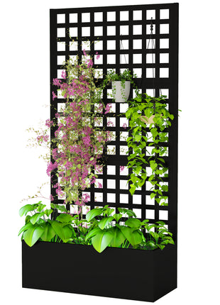 Galvanized Raised Garden Bed Planter Box with Trellis for Climbing Plants, Vegetable, Vines, 35" x 16" x 70", Black