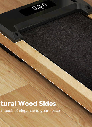2.5HP Walking Pad, Wood Under Desk Treadmill with Remote Control, Transport Wheels and LED Display for Home Gym Office