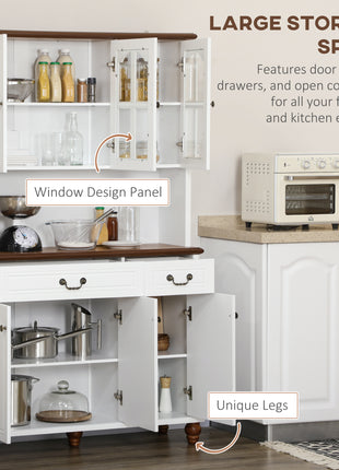 Kitchen Buffet with Hutch, Freestanding Pantry Cabinet with 6 Doors, 2 Drawers and 3-Level Adjustable Shelves, White