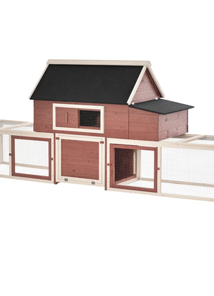 Wooden Chicken Coop, Outdoor Chicken Cage Poultry Hen House with Nesting Box, Double Runs, Asphalt Roof, Ramp