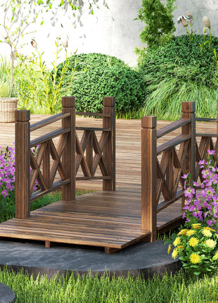 5 ft. Wooden Garden Bridge Footbridge for Backyard Ponds, Creeks, Streams, Carbonized