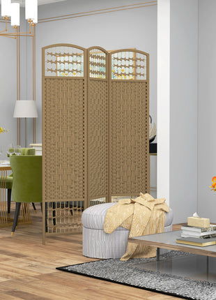 3 Panel Folding Room Divider Portable Privacy Screen Wave Fiber Room Partition for Home Office Natural