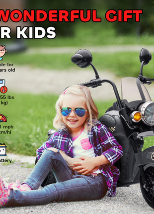 6V 3 Wheel Electric Motorcycle for Kids, Battery Powered Motorbike w/ Headlights, Music, Forward & Reverse, Gray