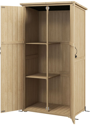 Wooden Outdoor Storage Cabinet Garden Shed with Waterproof Asphalt Roof and Lockable Doors, Natural