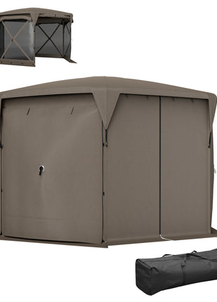 11 x 11ft Pop Up Gazebo Screen Tent with Removable Roof Cover, Roll-up Wind Panels for Camping, Backyard, Brown