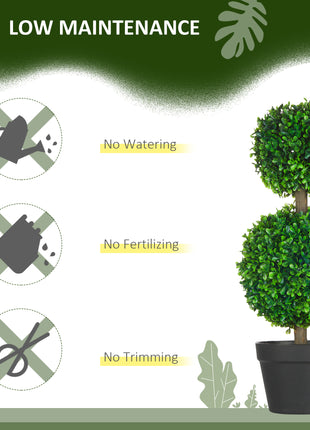 2 Pcs 23.6" Artificial Boxwood Ball Topiary Tree Set of 2 Fake Plants in Pot with Double Ball-Shaped Leaves Green
