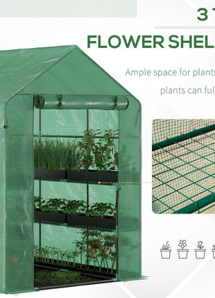 7' x 5' x 6' Walk-in Greenhouse for Outdoors with Mesh Door, 18 Shelf Hot House with Trellis, Plant Labels, UV Protective, Steel Frame for Growing Flowers, Herbs, Vegetables, Saplings, Green