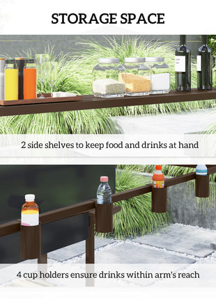 8 x 5ft Hardtop Grill Gazebo with Double Metal Roof, 2 Side Shelves and 4 Cup Holders for Patio Backyard Lawn Deck