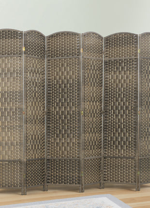 Folding Room Divider Screen 6 Panel 6' Tall Privacy Screen Freestanding Wood Partition for Home Office, Dark Rustic Oak