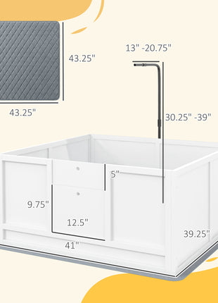 Whelping Box for Puppies with Pee Pad, Pig Rail, Adjustable Door for Small, Medium & Large Breed Dogs Birth, 41" x 39"
