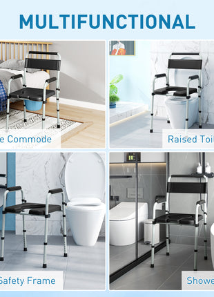 Bedside Commode Chair for Seniors, Adults, Handicap, Raised Toilet Seat with Arm, Adjustable Height, 331 lbs, Black