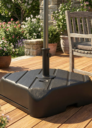 Patio Umbrella Base with Wheels, Telescopic Handle, 158 lb Sand or 99 lb Water Filled Umbrella Stand, Black