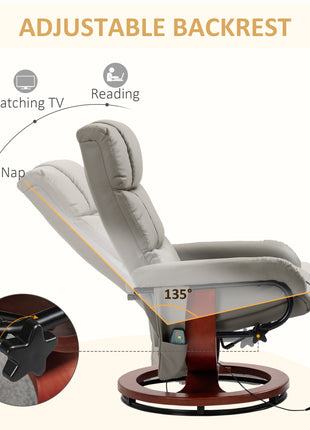 Massage Recliner Chair with Ottoman, Swivel Recliner and Footrest, Faux Leather Reclining Chair with Remote Control, 10 Vibration Point and Side Pocket, Gray