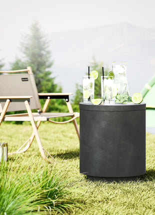 2.6 Gal Outdoor Side Table, 3-In-1 Concrete Cooler Bar Table with Storage, Removable Ice Bucket and Lid, Charcoal Gray