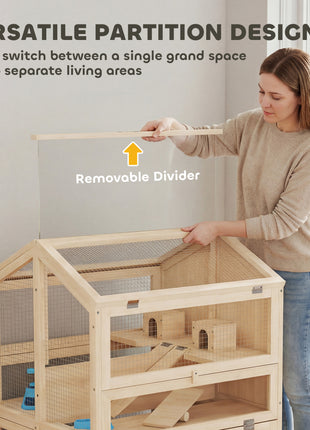 Wooden Hamster Cage, Large 3 Tier Hamster Cage w/ Pull-Out Tray, Openable Top, Hut, Seesaws, 26.8"L x 24.2"W x 35.4"H