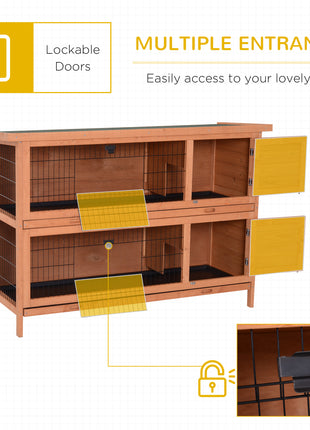 54" 2-Story Large Rabbit Hutch Bunny Cage Wooden Pet House Small Animal Habitat Lockable Doors, Tray, Roof, Orange