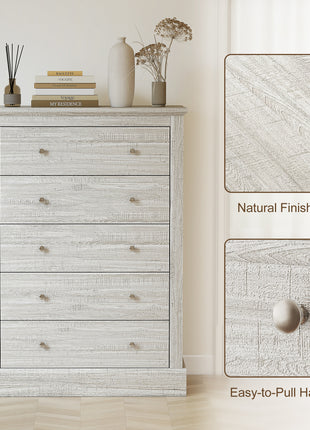 31" Wide Farmhouse Chest of Drawers with 5 Drawers, Dresser for Bedroom with Wood Top for Living Room, Dirty Oak