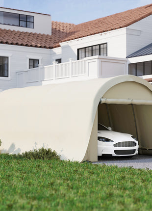 12' x 23.6' Heavy Duty Carport, UPF50+ Portable Garage Car Canopy Tent with Galvanized Frame, Large Door, Beige