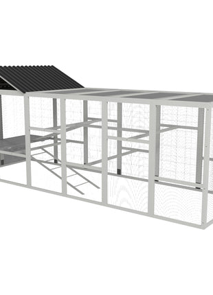 Wooden Chicken Coop Run for 6 - 10 Chickens, Hen House Add-On with Storage, Perches, 141.75" x 48" x 61", Gray