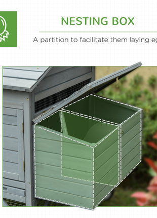 96.5" Chicken Coop Wooden Hen House Poultry Cage Pen Portable with Wheels and Nesting Box, Chicken Cage for Backyard Outdoor, Gray