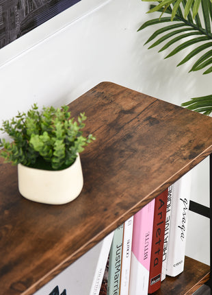 3-Tier Console Table Industrial Style Storage Metal Wooden Shelf with a Robust Multi-Functional Design & Adjustable Feet, Black