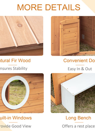 Wooden Playhouse for Kids Outdoor with Working Door, Windows, Mailbox, Bench, Flowers Pot Holder, 48" x 42.5" x 53"