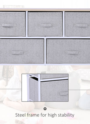 40" L 5 Drawer Horizontal Storage Cube Dresser Unit Bedroom Organizer Living Room Shelf Tower with Fabric Bins, Light Gray