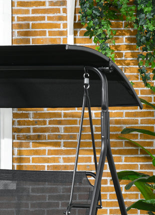 3-Seat Outdoor Patio Swing Chair w/ Cushion, Steel Frame Stand, Adjustable Tilt Canopy for Patio, Garden, Black 1